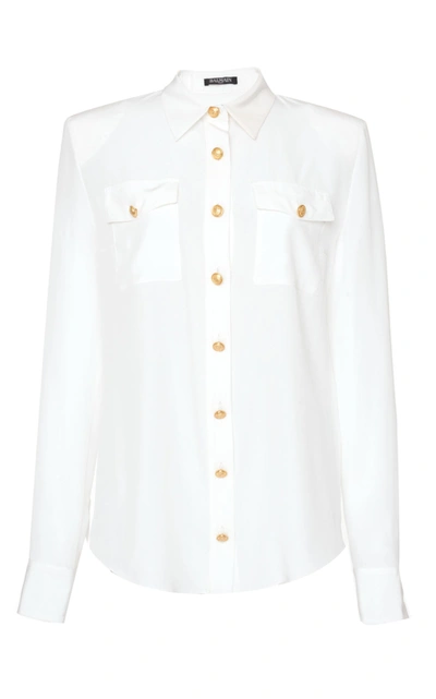 Shop Balmain Crepe De Chine Shirt In White