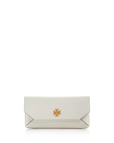 Shop Tory Burch Kira Leather Envelope Clutch In Birch Ivory/gold
