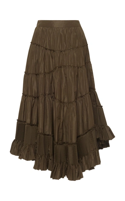 Shop Bottega Veneta Tiered Midi Skirt In Brown