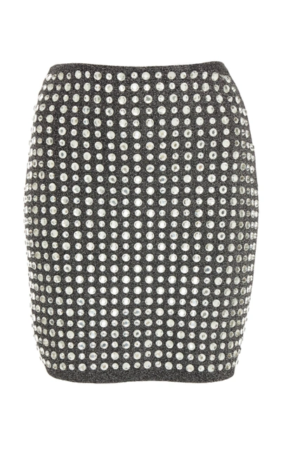 Shop Balmain Mini Strass Skirt In Grey