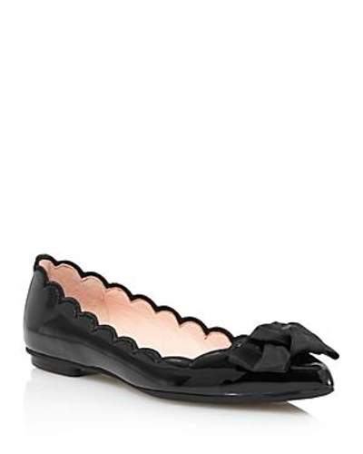 Shop Kate Spade New York Women's Nannete Scalloped Patent Leather Pointed Toe Flats In Black