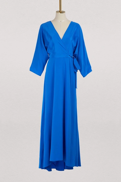 Shop Diane Von Furstenberg Long Draped Dress In Cobalt