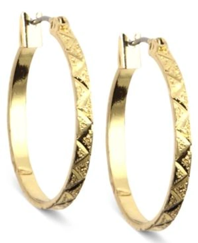 Shop Anne Klein Gold-tone Textured Hoop Earrings, .86"
