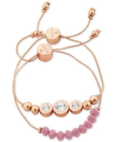 Shop Guess Rose Gold-tone 2-pc. Set Crystal & Bead Slider Bracelets