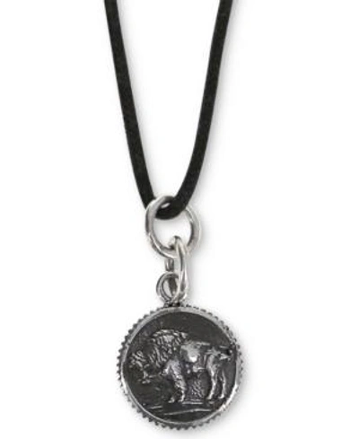 Shop King Baby Men's Buffalo Coin-look Black Cord 24" Pendant Necklace In Sterling Silver