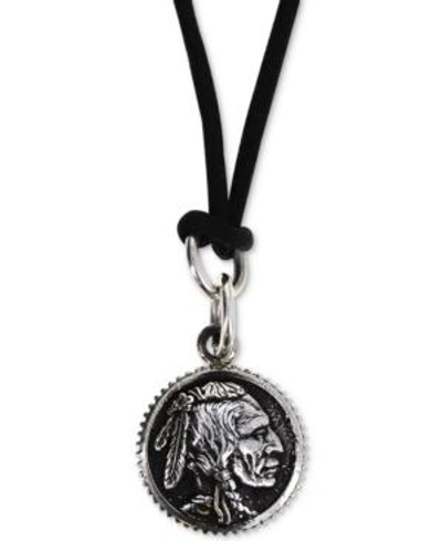 Shop King Baby Men's Chief Disc Black Cord 24" Pendant Necklace In Sterling Silver