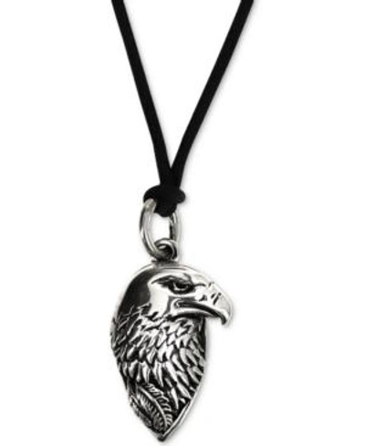 Shop King Baby Men's Eagle Black Cord 24" Pendant Necklace In Sterling Silver