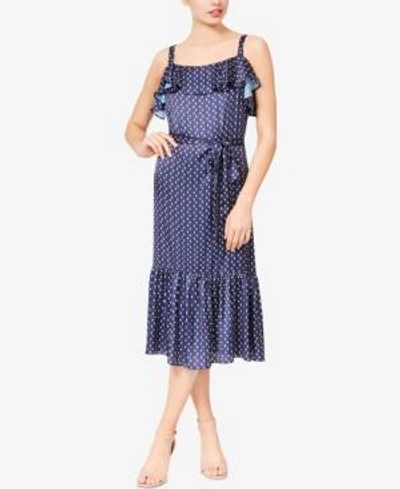 Shop Betsey Johnson Moon-print Ruffled Midi Dress In Blue