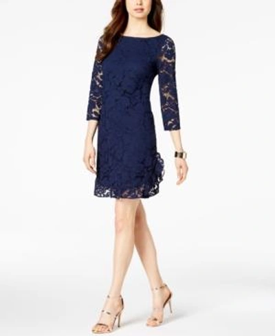 Shop Vince Camuto Ruffled Lace Dress In Navy