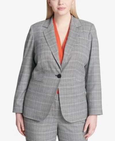 Shop Calvin Klein Plus Size Plaid Blazer In Black Multi