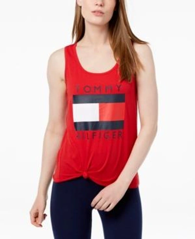 Shop Tommy Hilfiger Sport Logo Knot Tank Top, Created For Macy's In Scarlet