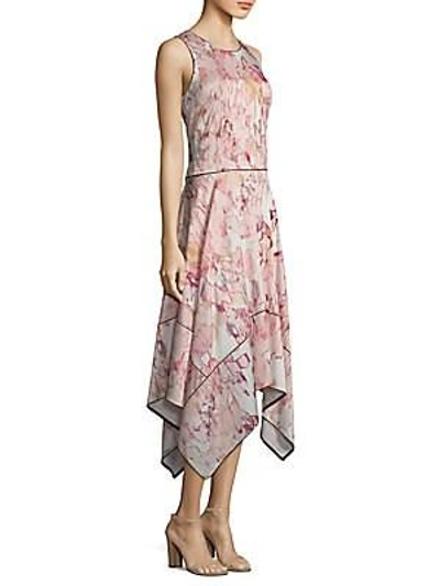 Shop Donna Karan Sleeveless Hi-lo Floral-print Dress In Blush