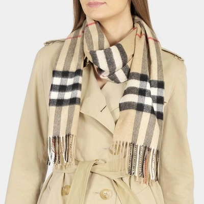 Shop Burberry Giant Icon Scarf In Camel Check Cashmere