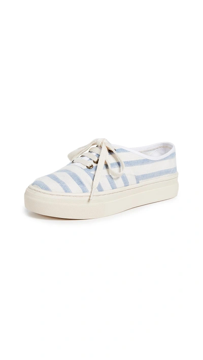 Shop Soludos Platform Stripe Sneakers In Natural/blue