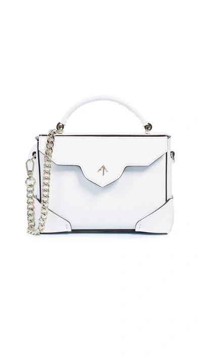 Shop Manu Atelier Micro Bold Top Handle Bag With Gold Chain In White