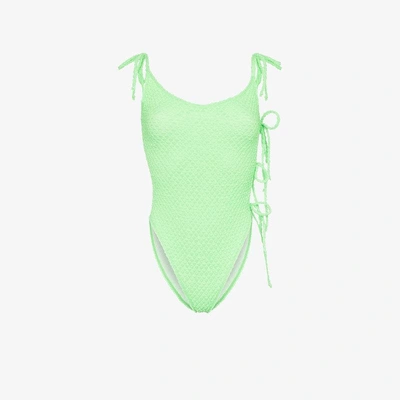 Shop Ack Tintarella Side Tie Swimsuit In Green