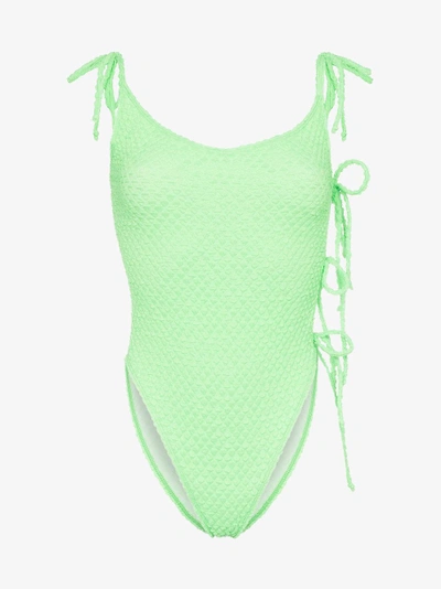 Shop Ack Tintarella Side Tie Swimsuit In Green