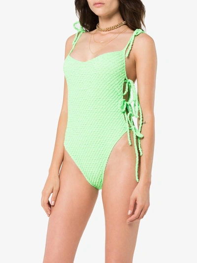 Shop Ack Tintarella Side Tie Swimsuit In Green