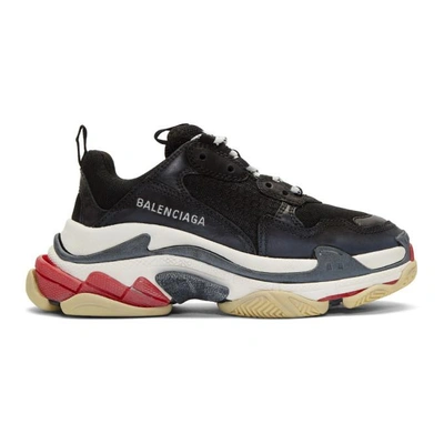 Balenciaga Triple S Logo-embroidered Leather, Nubuck And Mesh Sneakers In 1000 Black