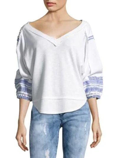 Shop Free People Embroidered Bubble-sleeve Top In White