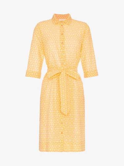 Shop Lisa Marie Fernandez Floral Embroidered Cotton Shirt Dress In Yellow&orange