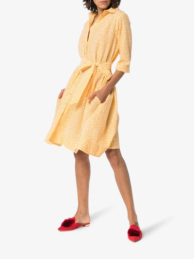 Shop Lisa Marie Fernandez Floral Embroidered Cotton Shirt Dress In Yellow&orange