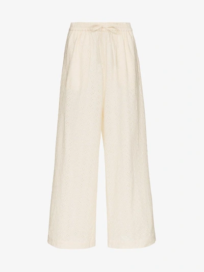 Shop Marysia Montauk Embroidered Cotton Trousers In Nude/neutrals