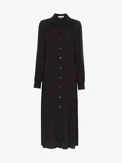 Shop Frame Denim Button Down Shirt Dress In Black