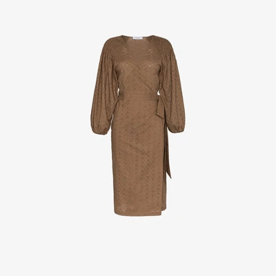 Shop Marysia Pink Sands Embroidered Cotton Wrap Dress In Brown