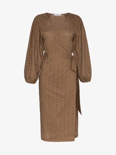 Shop Marysia Pink Sands Embroidered Cotton Wrap Dress In Brown