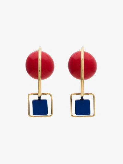 Shop Marni Red And Blue Resin And Metal Hook Earrings