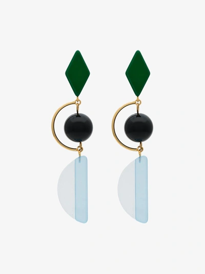 Shop Marni Green And Blue Resin And Metal Hook Earrings