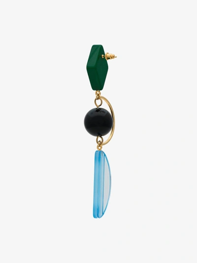 Shop Marni Green And Blue Resin And Metal Hook Earrings