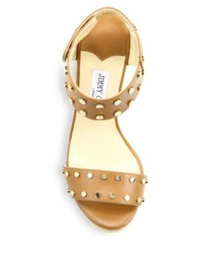 Shop Jimmy Choo Nellie Studded Leather Cork Wedge Sandals In Vino