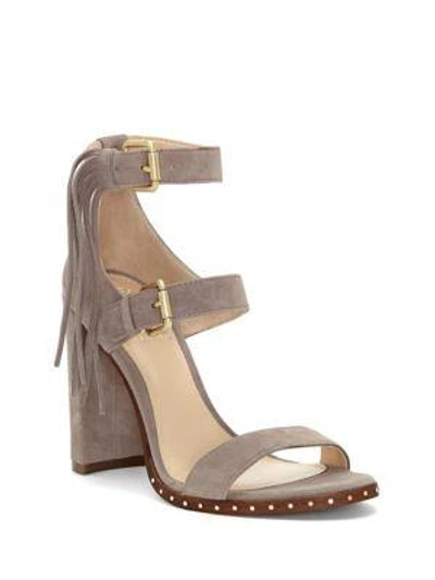 Shop Vince Camuto Fringed Suede Sandals In Samba