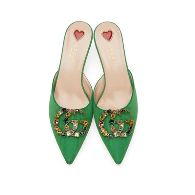 Shop Gucci Green Unia Bamboo Heel Mules In 3727 Green