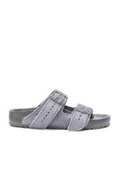 Shop Rick Owens X Birkenstock Cow Hair Arizona Sandals In Grey.