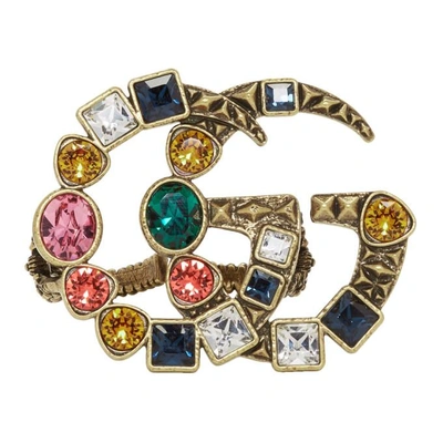 Shop Gucci Gold And Multicolor Crystal Gg Multi-finger Ring In 8512 Gold