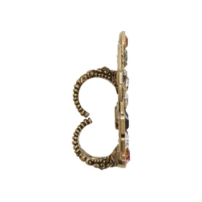 Shop Gucci Gold And Multicolor Crystal Gg Multi-finger Ring In 8512 Gold