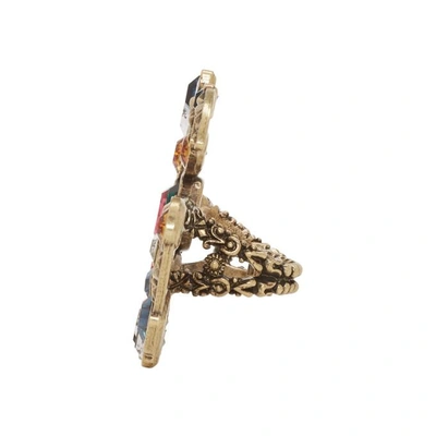 Shop Gucci Gold And Multicolor Crystal Gg Multi-finger Ring In 8512 Gold