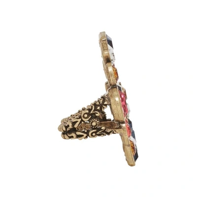Shop Gucci Gold And Multicolor Crystal Gg Multi-finger Ring In 8512 Gold