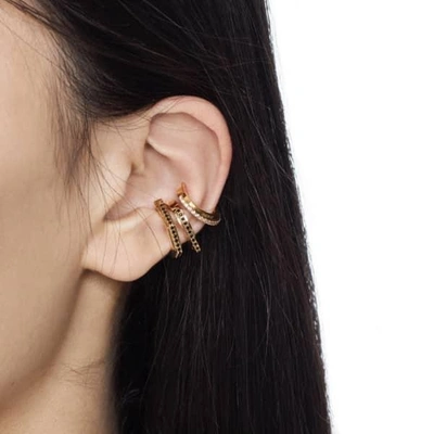 Shop Astrid & Miyu Fitzgerald Circle Ear Cuff In Gold With Black Stones