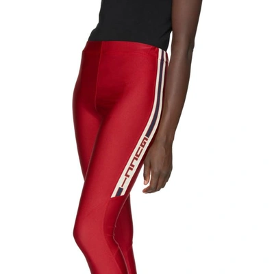 Shop Gucci Red Logo Band Leggings In 6212 Red