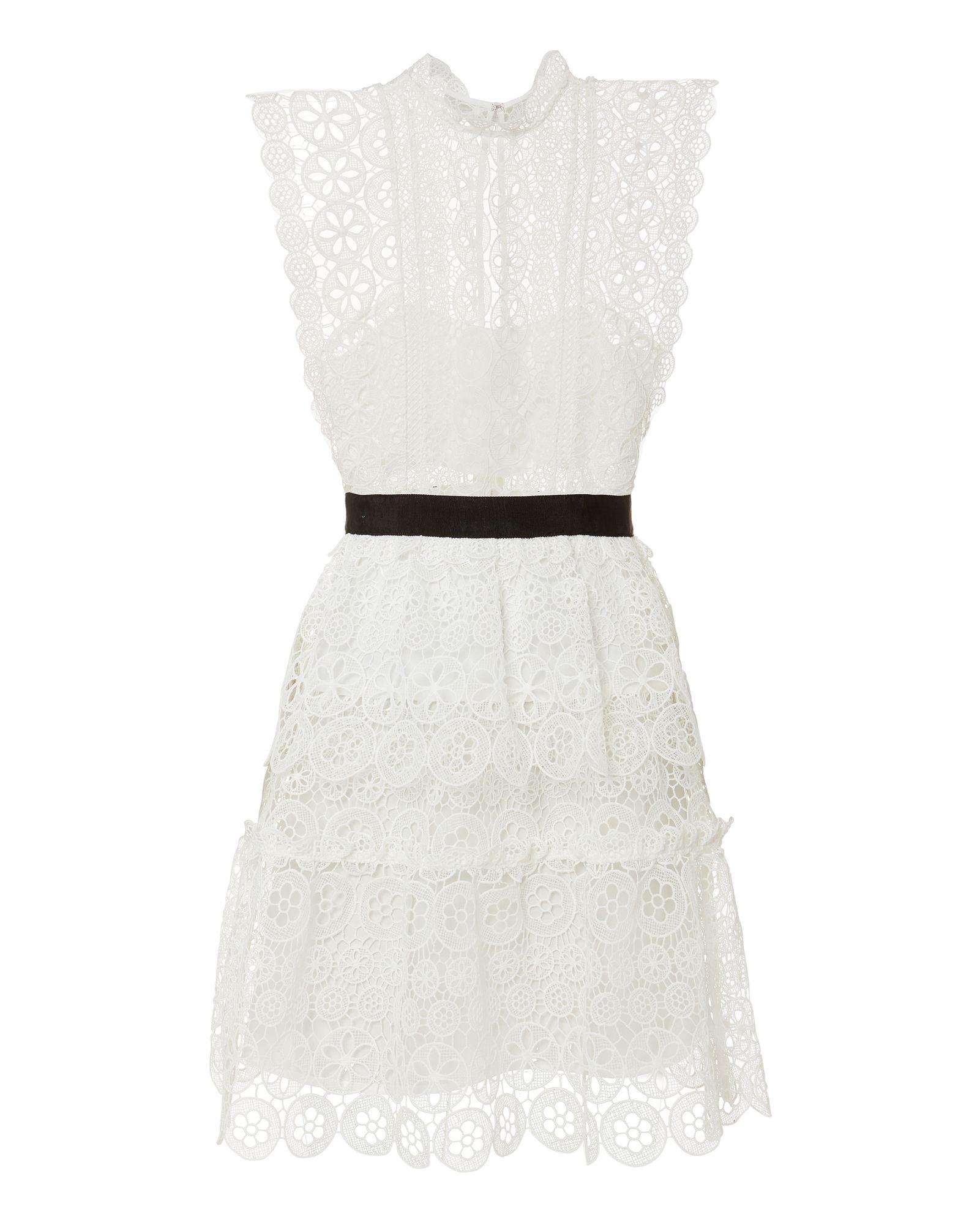 self portrait white circle floral lace mini dress