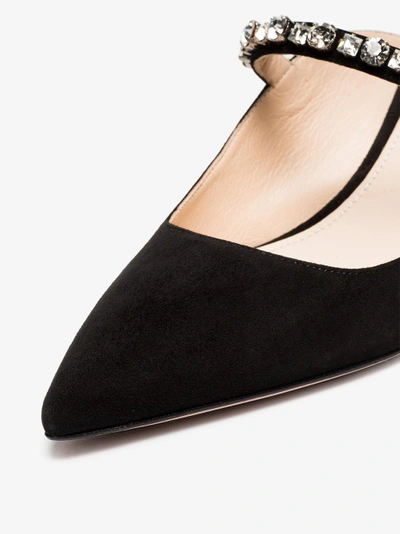 Shop Prada Black Crystal Embellished 55 Suede Leather Mules