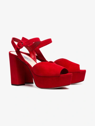 Shop Prada Red 105 Suede Leather Platform Sandals