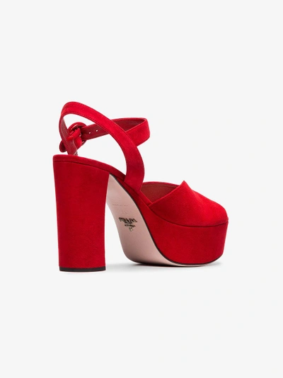 Shop Prada Red 105 Suede Leather Platform Sandals