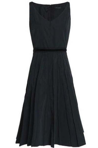Shop Marc Jacobs Woman Velvet-trimmed Pleated Taffeta Dress Black