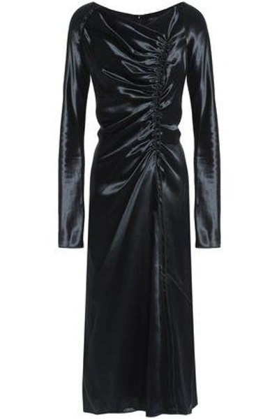 Shop Marc Jacobs Gathered Satin Midi Dress In Black