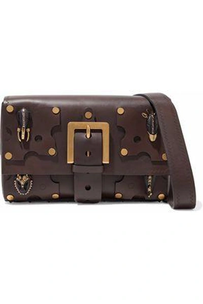 Shop Valentino Woman Appliquéd Leather Shoulder Bag Dark Brown